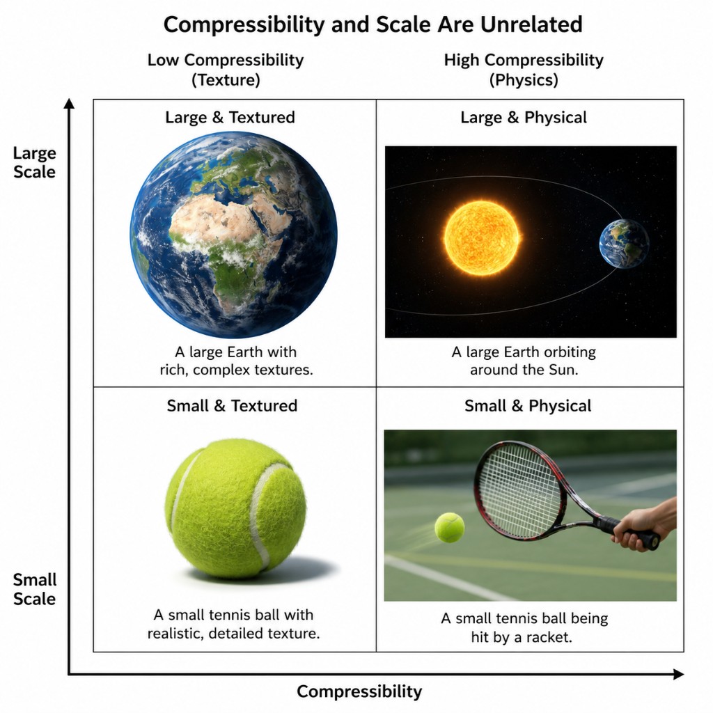 Compressibility and Scale Are Unrelated