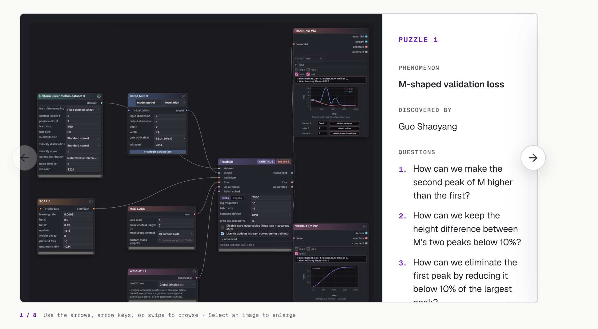 Base experiment — training and observables